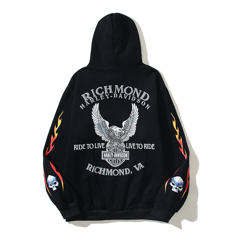 Celebridade da moda de rua com o mesmo estilo Kanye moletom com capuz superior, capuz com caveira e braço qilin_voghion.com