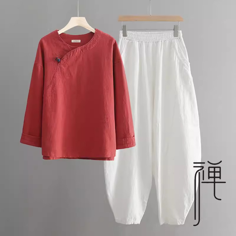 Temple Laywoman Clothing, Female Zen-Style Outfit, Chinese-Style Buddhist Women's Clothing, Cotton and Linen Top, Meditation Clothing, Practice Zen Clothing for Women Temple Laywoman Clothing, Female Zen-Style Outfit, Chinese-Style Buddhist Women's Clothing, Cotton and Linen Top, Meditation Clothing, Practice Zen Clothing for Women