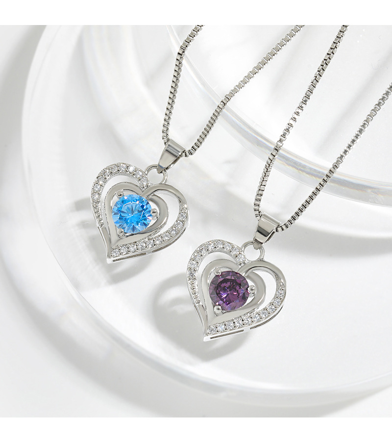 Fashion Heart Shape Copper Hollow Out Rhinestones Pendant Necklace