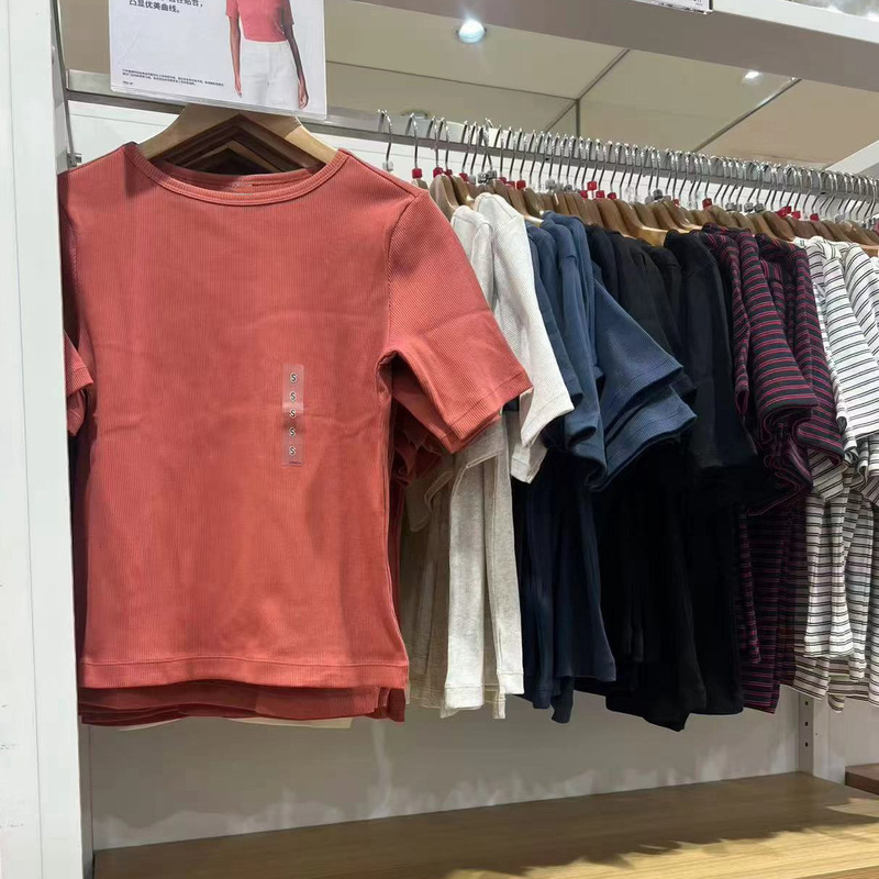 Japanese Single Women's Clothing 25 Summer Ribbed Boat Collar Stripesd T-Shirt Short-Sleeved Slimming Look Bottoming Shirt 475842 474406