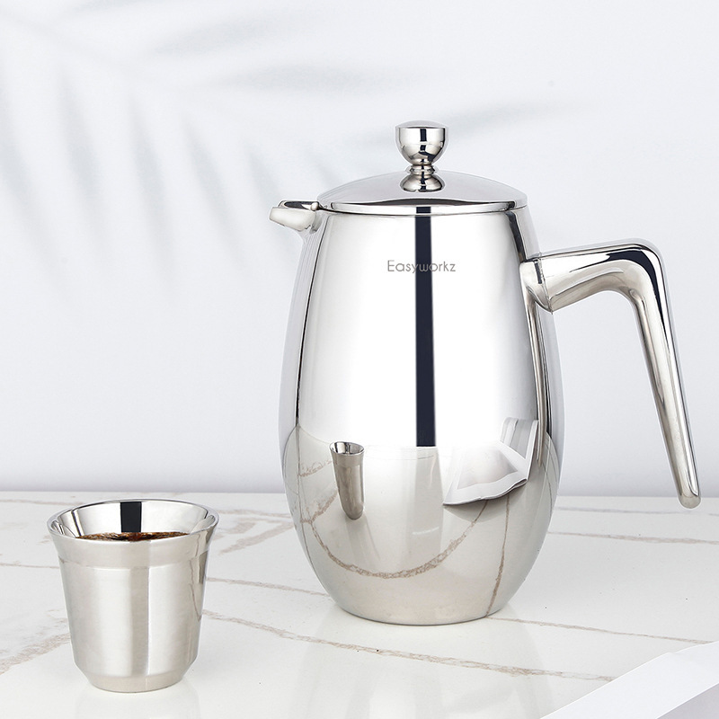 304 Stainless Steel Double-layer Coffee Pot Household French Filter Pressure Pot U-shaped Spout Hand Tea Pot