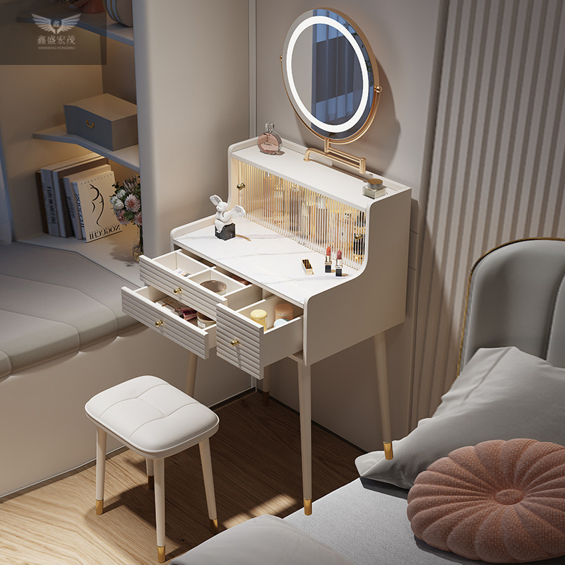 Luz y lujo minimalista estilo francés crema mini camerino de 60cm dormitorio pequeño tabla de maquillaje mini