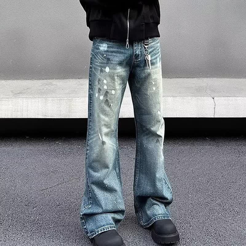Unisex Trendy Loose Straight Leg Jeans American Retro Cleanfit Splatter Paint Casual Floor Length Wide Leg Pants_mkmklike.com