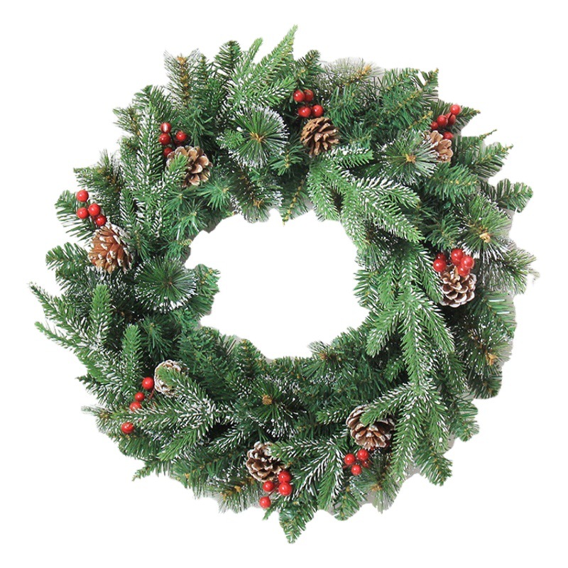 Guirnalda Navideña Transfronteriza de 60 cm, Decoración Navideña para Centros Comerciales, Guirnalda Artificial para Colgar en la Puerta con Frutos Rojos Mixtos, Piñas y Enredadera