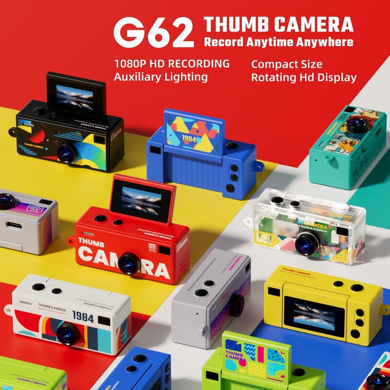 New Product G62 Thumb Camera Backpack Pendant with Flip-Screen Camera, Portable High-Definition Camera for Students