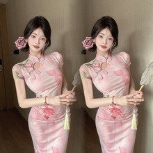 新中式国风改良旗袍连衣裙子女装夏新款印花气质收腰包臀裙X7565