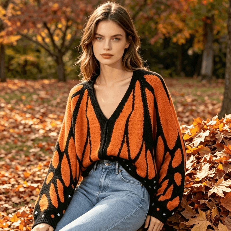 2026 Cross-Border Autumn/Winter Creative Butterfly Knit Sweater, Color-Block Cardigan, Loose Batwing Sleeve Coat, Customizable from Your Own Design 2026 Cross-Border Autumn/Winter Creative Butterfly Knit Sweater, Color-Block Cardigan, Loose Batwing Sleeve Coat, Customizable from Your Own Design