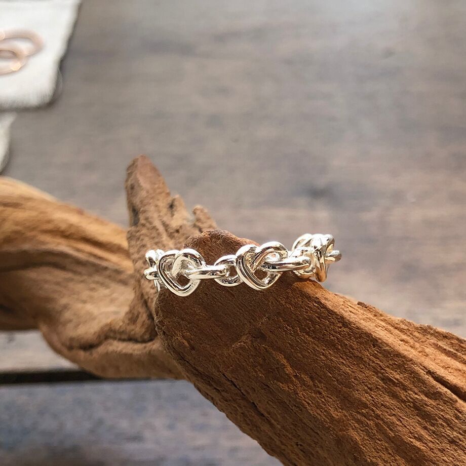 01416 Korean style love braided chain connected ring for women simple temperament fashion ins ring cold style jewelry
