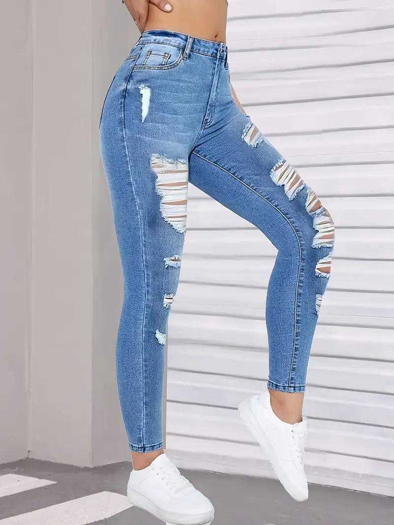 Pantalon en jean moulant et polyvalent à taille haute, élastique et ajouré, tendance 2025, pour femmes, collection européenne et américaine._voghion.com