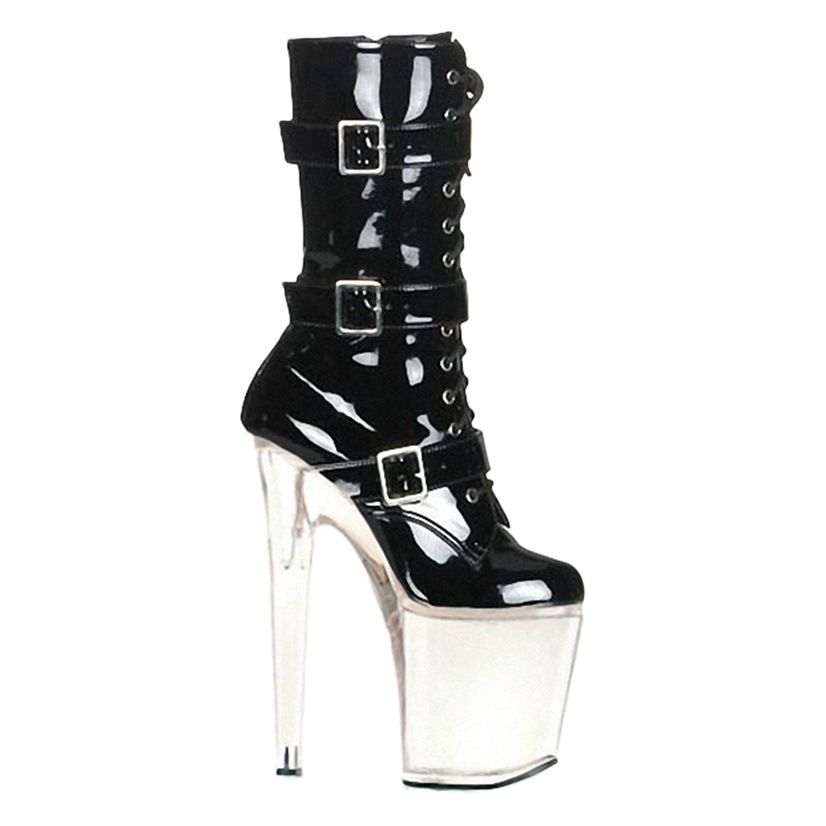 20cm inferior grueso tres cinturón botas cortas, zapatos de baile pole dance modelo pasarela sexy