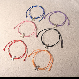 Prevent Breast Multi-Color Bracelet to Care for Women's Health Breast Care Day Hand-Woven Bracelet Alloy Ribbon Bracelet