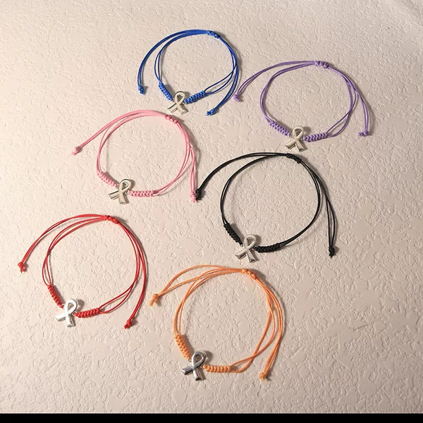 Prevent Breast Multi-Color Bracelet to Care for Women's Health Breast Care Day Hand-Woven Bracelet Alloy Ribbon Bracelet