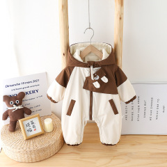 Infant Winter Clothes with Fleece and Thickening Baby Stylish Outdoor Crawling Suit 100th Day Birthday Baby Bodysuit Waterproof Jacket