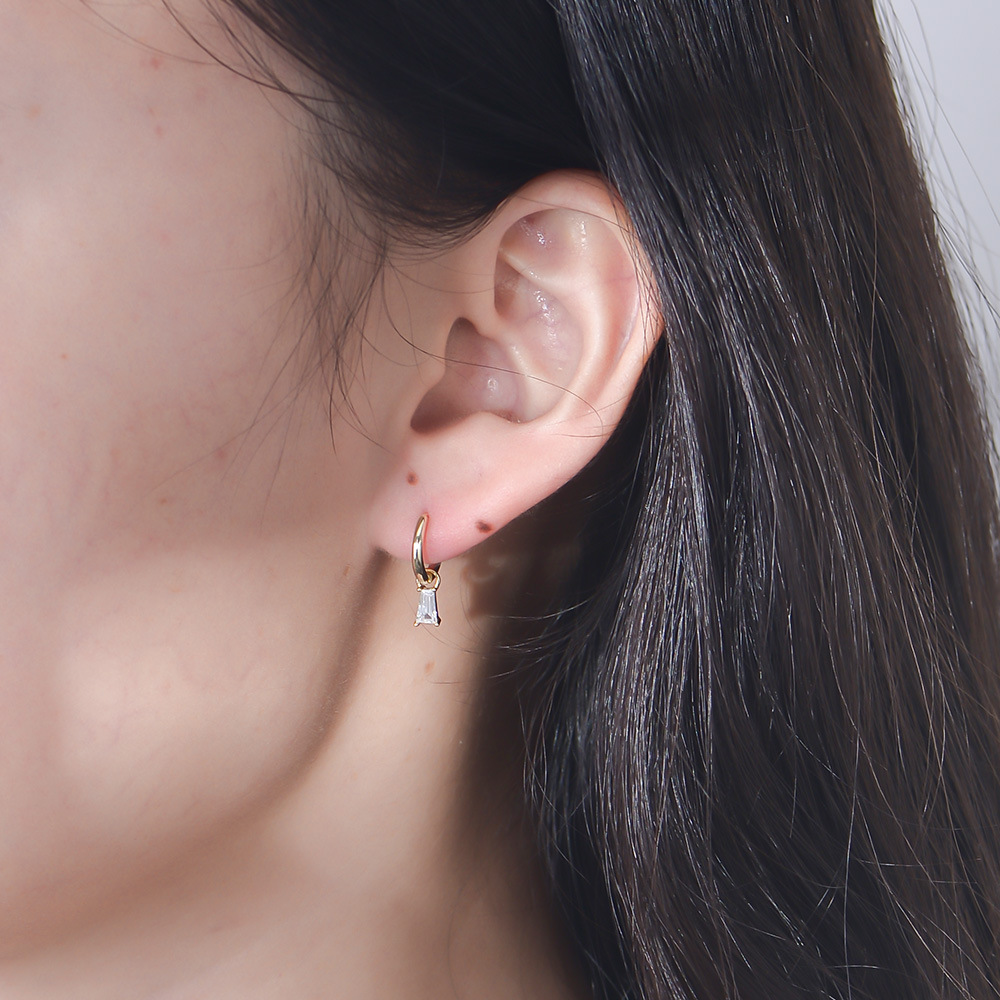 Zircon Inlay Material 1 Pair 925 Sterling Silver Zircon Geometric Dangling Earrings