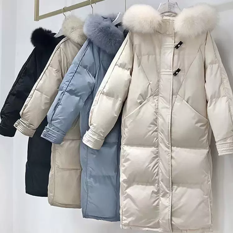 森马冬季新款撤柜品牌女装韩版休闲大毛领白鸭绒羽绒服女批发货源