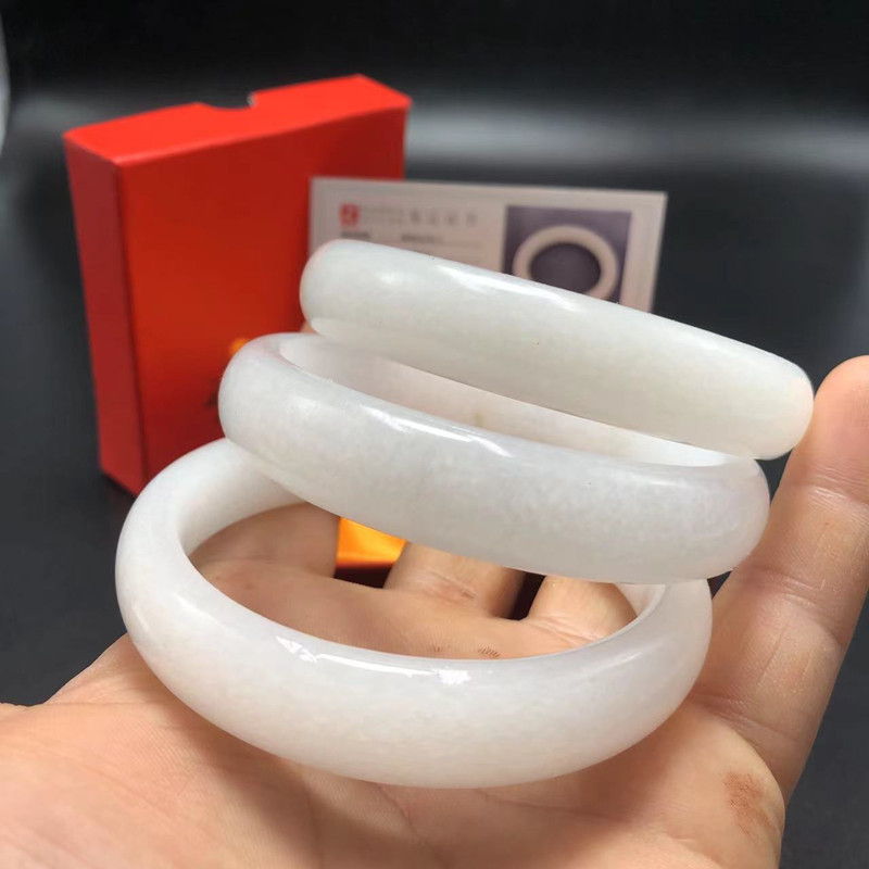 玉石礼品手镯批发四川汉白玉手镯带证书盒子套装阿富汗玉石玉镯子