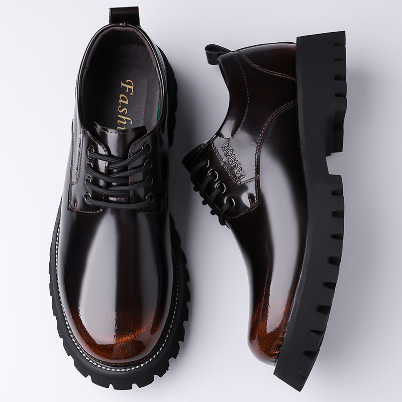 Men's Leather Derby Shoes Casual Thick Sole Formal Wedding Shoes_voghion.com