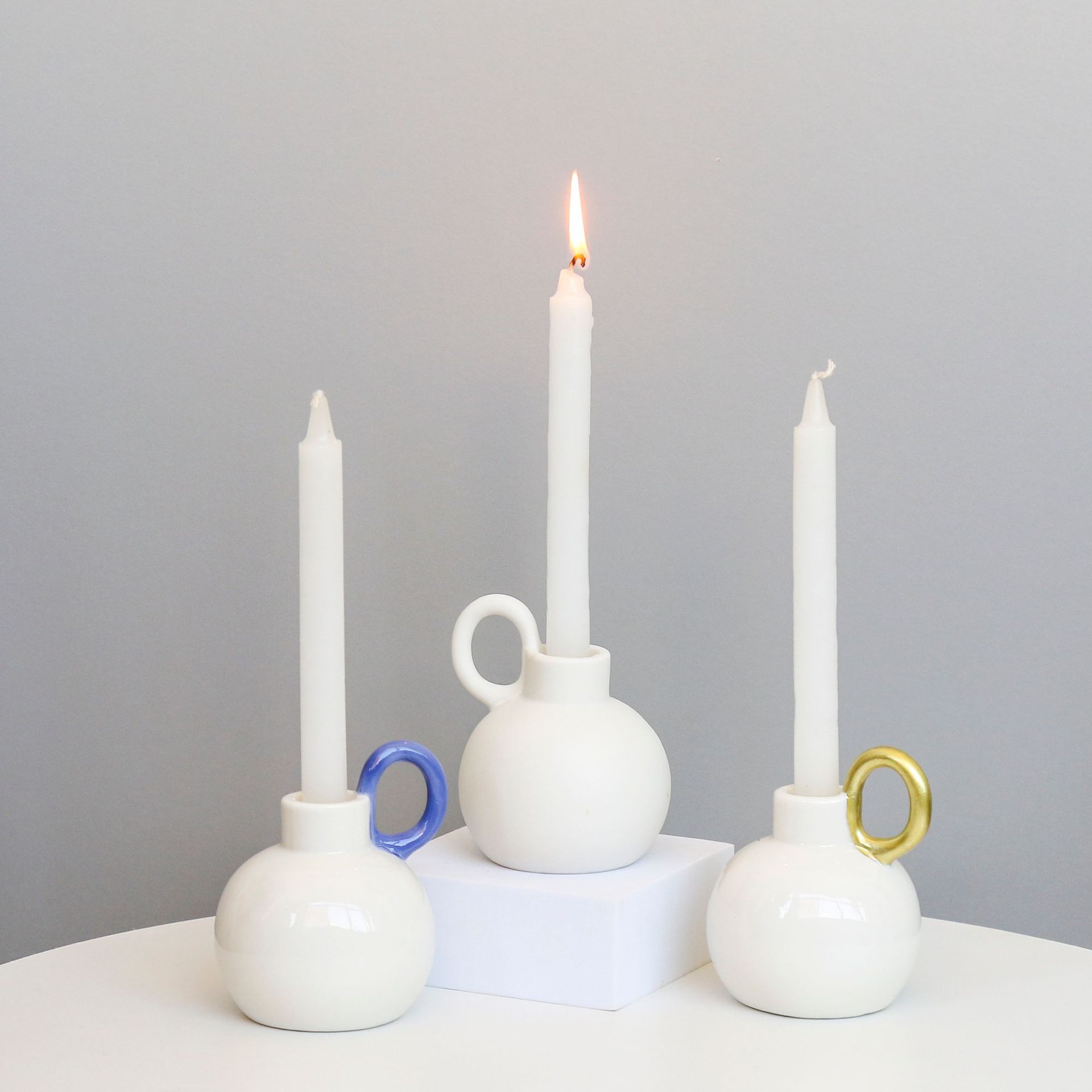 Cerámica llanura candelabro vela taza de oro simple casa romántica vela cena Mesa casa Rod vela decoración de la tabla