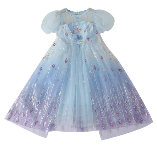 Elsa Princess Dress 2024 Children's Summer New Elsa Medium Long Colorful Flowing Sand Girls' Summer Net Dress