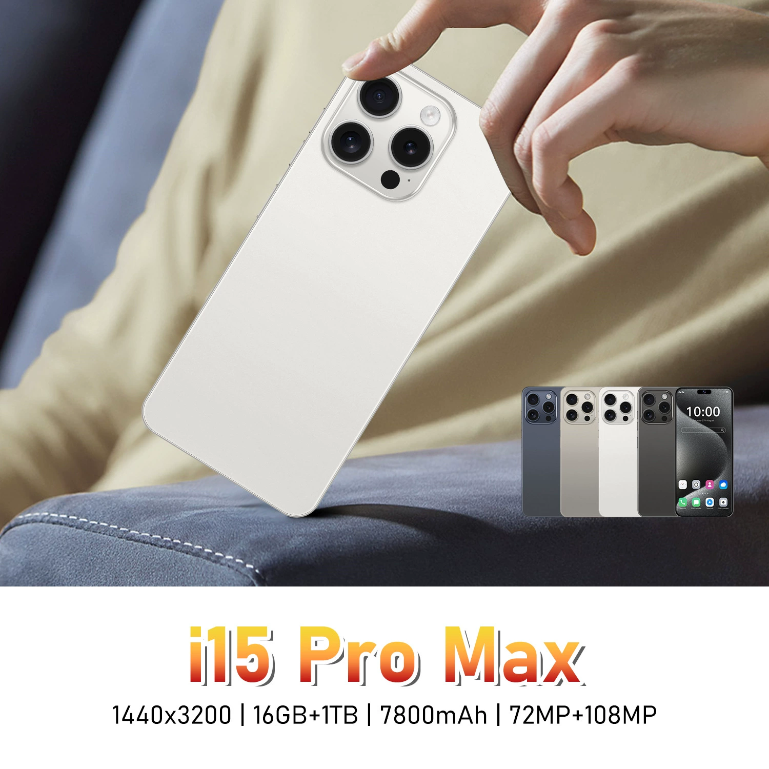 Смартфон Agile i15 Pro Max, 7.3 дюйма, 16ГБ+1ТБ, 7800 мАч, камеры 72MP+108MP