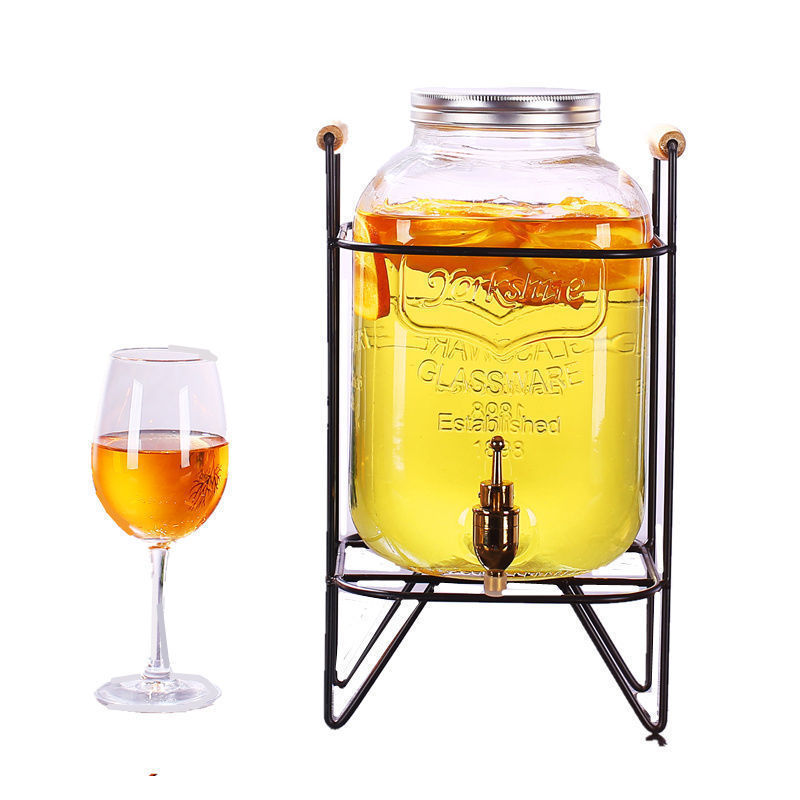 recipiente de barril de cola de vidrio transparente, barril de bebida fría de verano, barril de vino con grifos, barril de enzima, frasco de vino