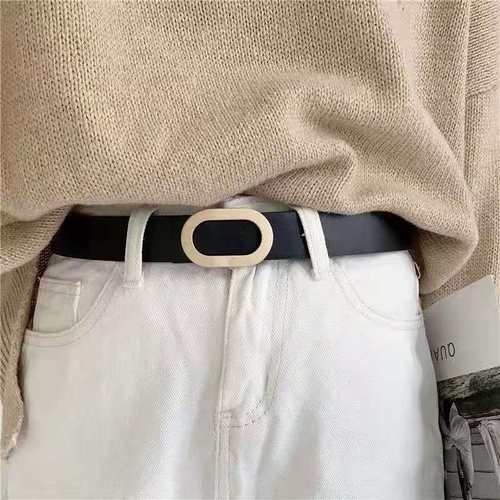 Textured oval sand nickel snap buckle women's belt simple trendy student retro belt women's decorative jeans belt