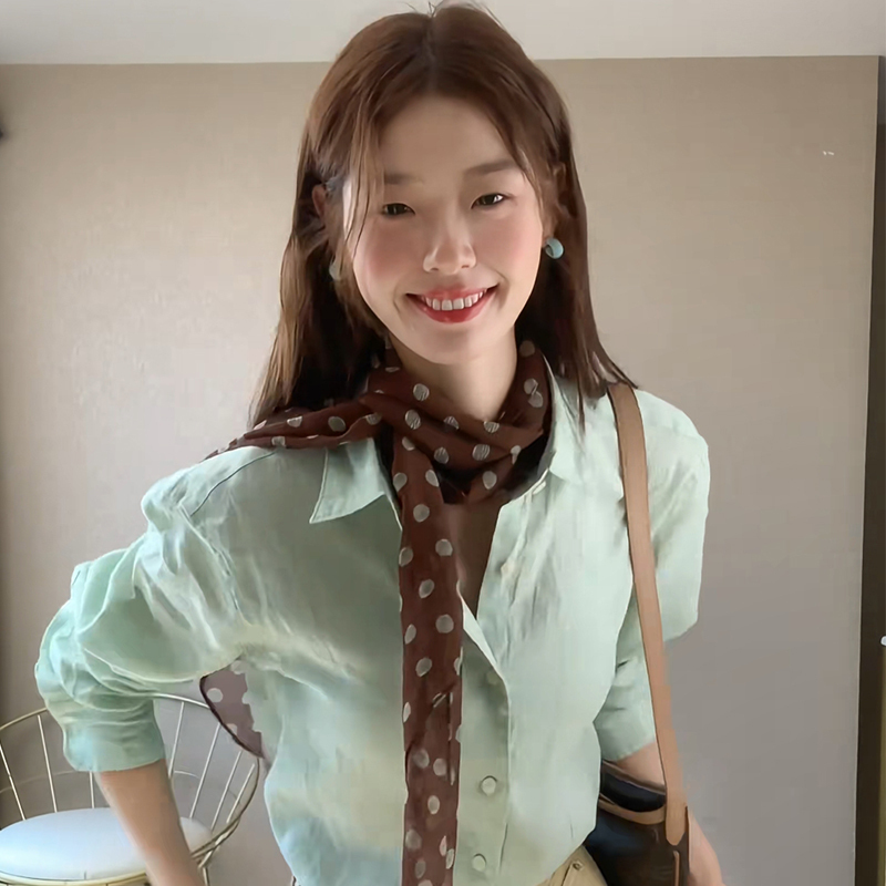 韩系清新绿波点丝巾高级感长条系脖丝带女多功能搭配领巾脖子配饰|undefined