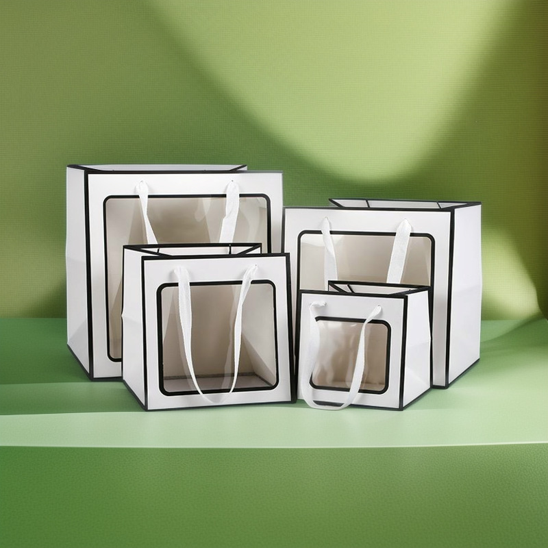 透明开窗方袋白卡纸质节日礼物手提袋蛋糕糖果包装袋生日礼物包装