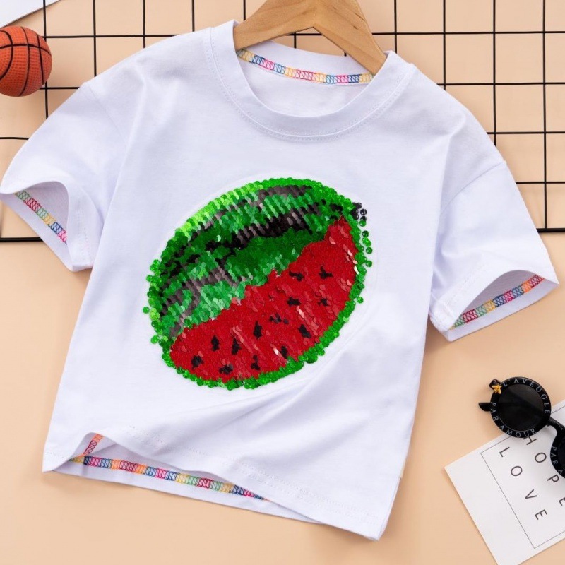 儿童夏季衣服亮片西瓜短袖可变色男童女童款新品T恤半袖一件批发