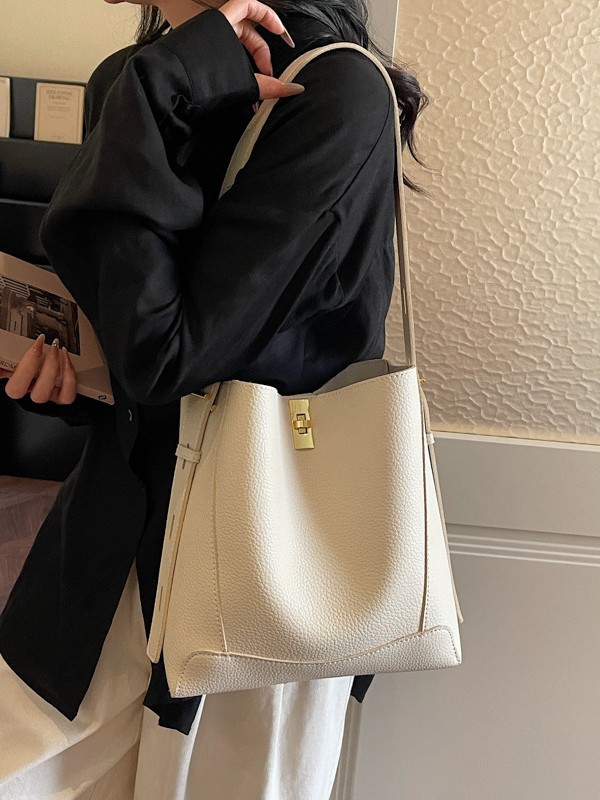Bolso de mujer nicho sensación de alto nivel litchi estampado bolso de balde 2026 nuevo estilo de alta capacidad de moda bolso de hombro
