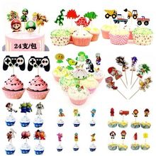 24支烘焙纸杯蛋糕插牌插签牙签插旗儿童生日派对蛋糕装饰用品套装