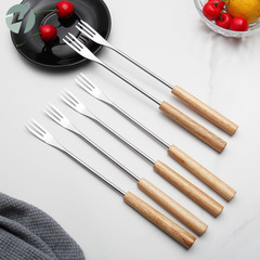 Solid wood handle fruit fork set hot pot fork cheese cheese fork barbecue needle fork dessert fork gadget