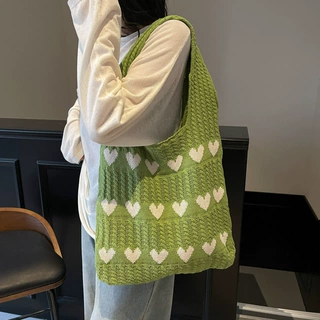 新款跨境针织包编织包爱心女包包高级感精致毛线手提单肩包购物袋