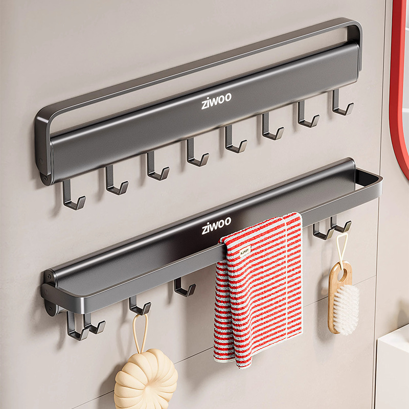 Towel Rack Hanging Rod Bathroom Punch-Free Bathroom Storage Rack Bath Towel Toilet Toilet Storage Wall Hook Shelf