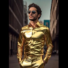 G 69936 Men's Shiny Long Sleeve Shirt ���泤����� �羳����