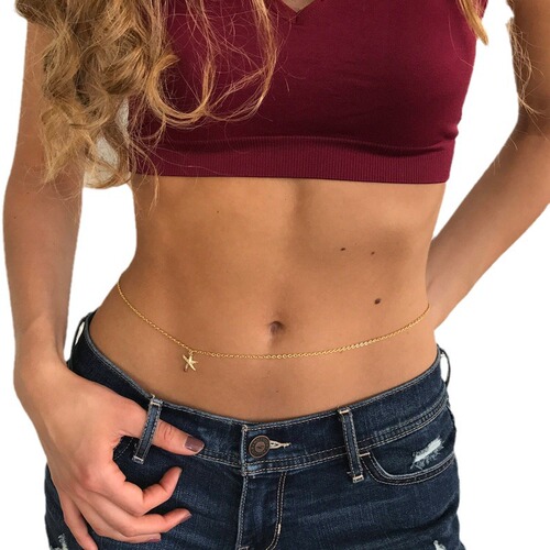 European and American Cross-border Popular Accessory, Fashionable and Simple Alloy Starfish Belt Chain, Summer Casual Sexy Waist Accessory