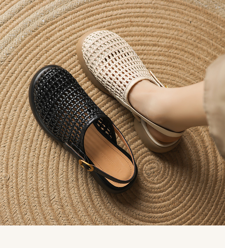 Sandal cao gót nữ đế dày gót vuông mũi hở phong cách La Mã — đen chi tiết 2