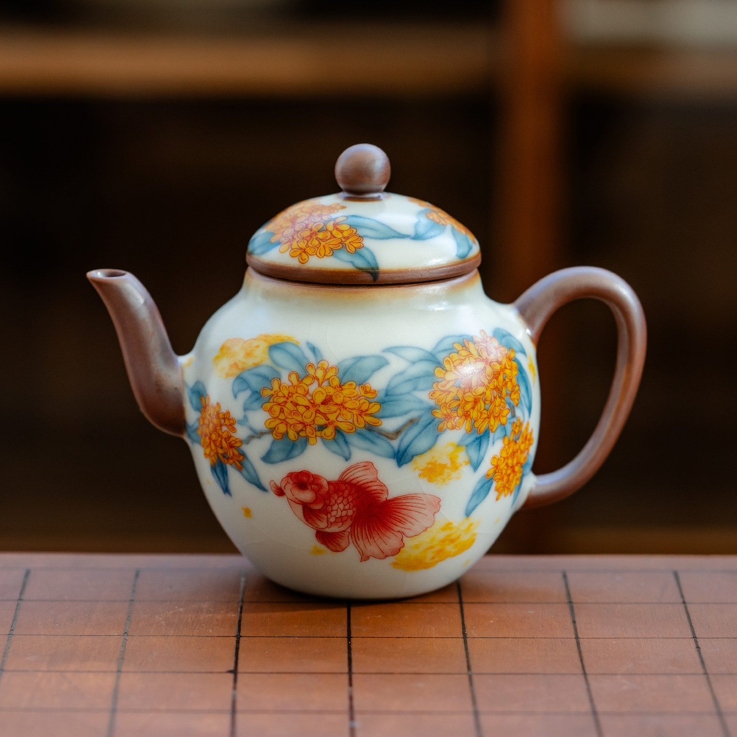 米黄汝窑富桂有余陶瓷小茶壶精致个人专用茶具掇球壶泡茶家用单壶