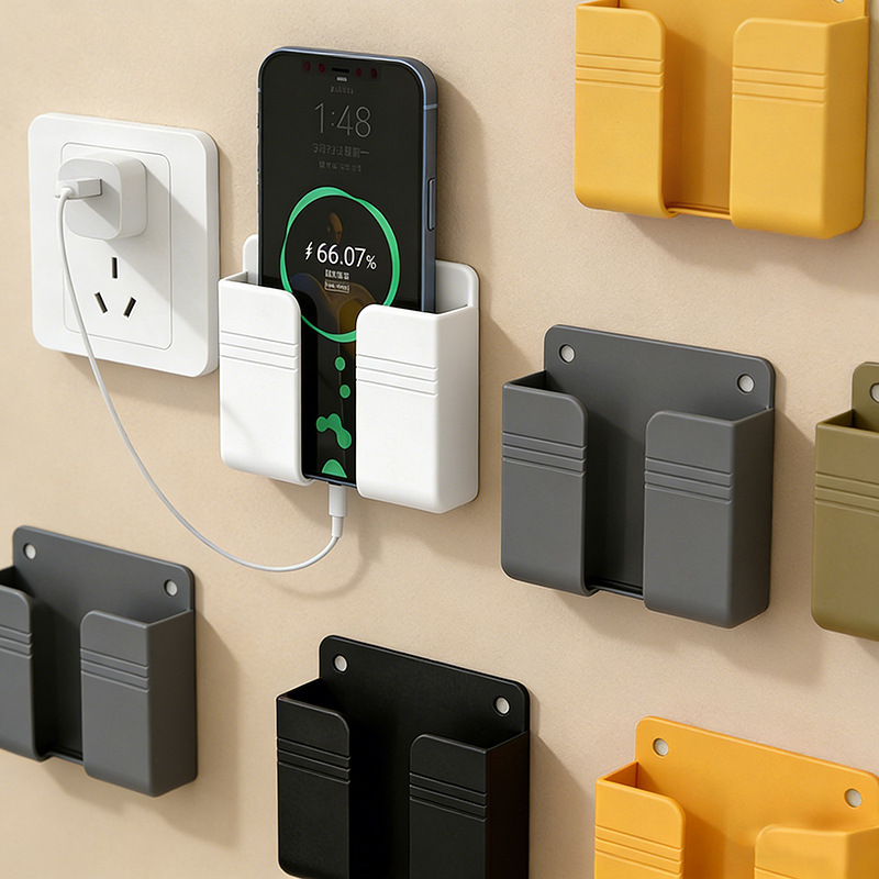 Place the Mobile Phone Charging Base Bracket Wall-Mounted Adhesive Remote Control Rack Storage Box Punch-Free Wall Storage Rack