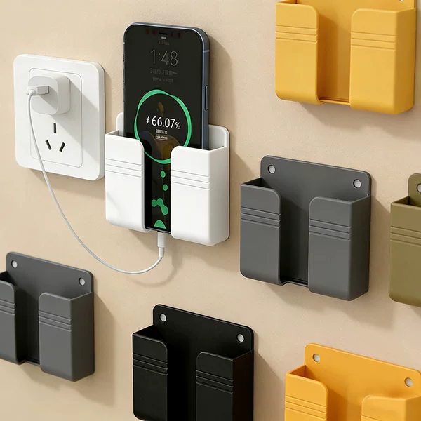 Place the Mobile Phone Charging Base Bracket Wall-Mounted Adhesive Remote Control Rack Storage Box Punch-Free Wall Storage Rack