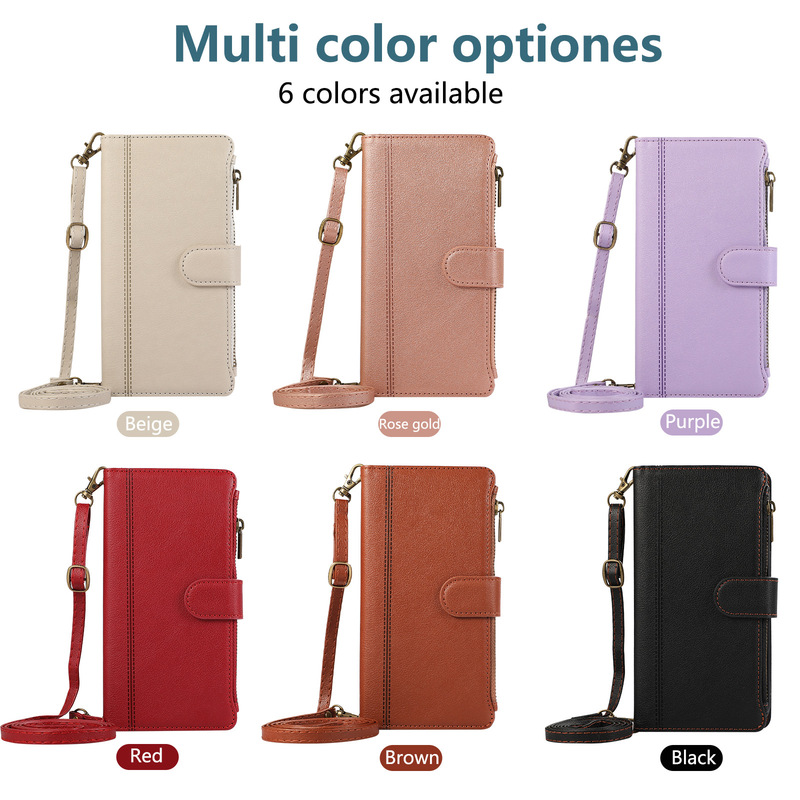 Foreign Trade Suitable Samsung S25U Multi-Zipper Embossed Flip Leather Case Iphone17P Crossbody Strap Phone Case