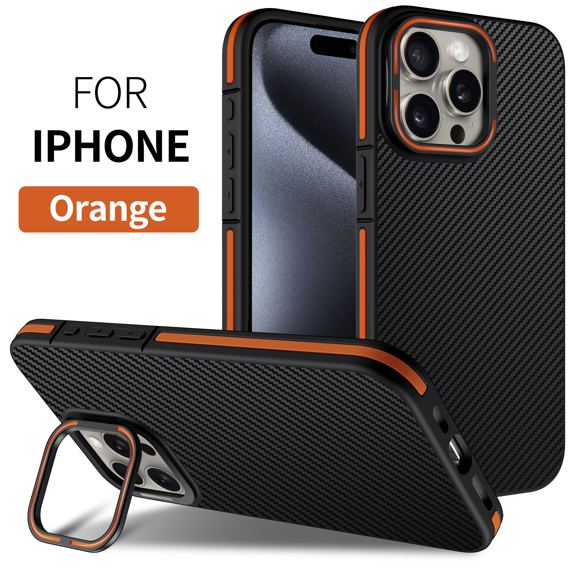 TechGlobe Suitable For IP16Promax Carbon Fiber Pattern Phone Case New IP15 Metal Lens Bracket Anti-fall Protective Cover_voghion.com
