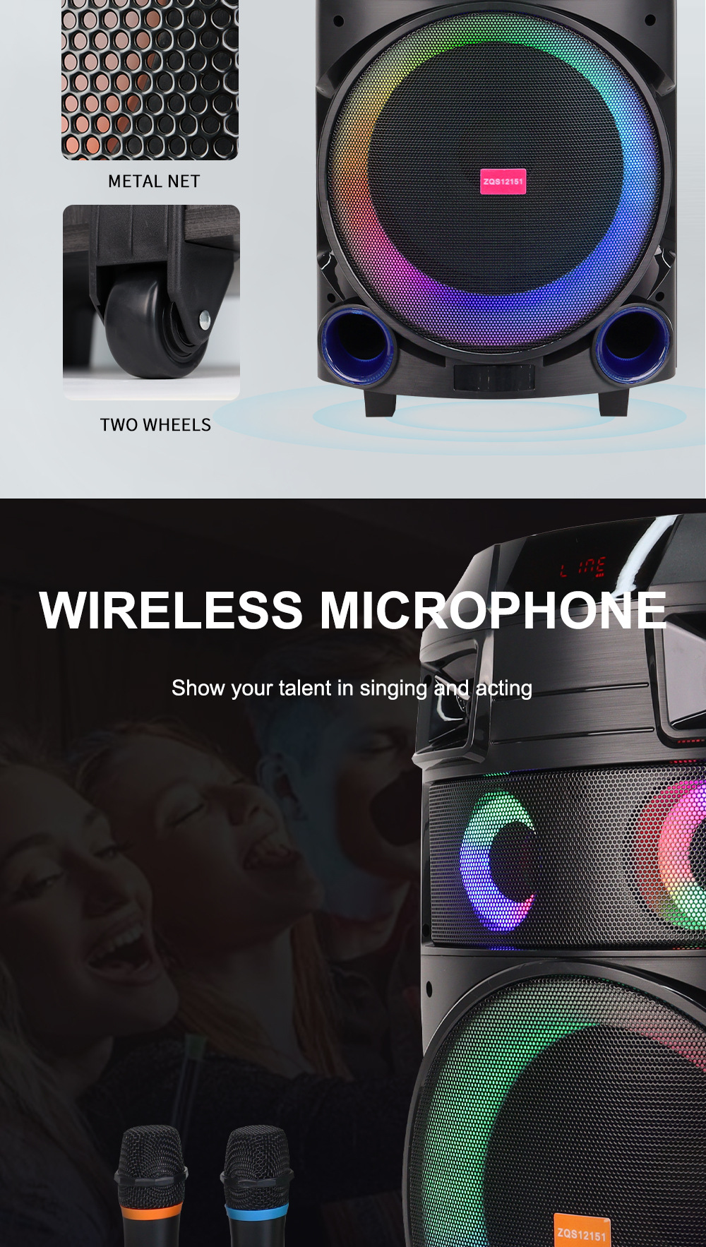 ZQS12151 Professional Stage Big Sound High Power Cart Big Sound Square Dance Bluetooth Speaker_voghion.com