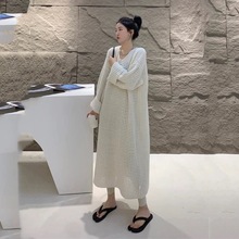 针织毛衣女2025新款欧货潮感慵懒风V领针织毛衣宽松连衣裙女