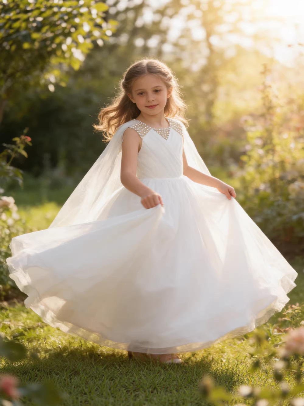 Transfronterizo vestido largo para niños anfitriones de piano espectáculo de baile vestido de baile de chicas vestido de noche