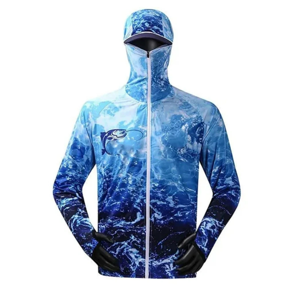 Luya Fishing Hoodie All-In-One Fishing Suit Lightweight Sun Protection Ice Silk Long-Sleeved Luya Fishing Suit for Men