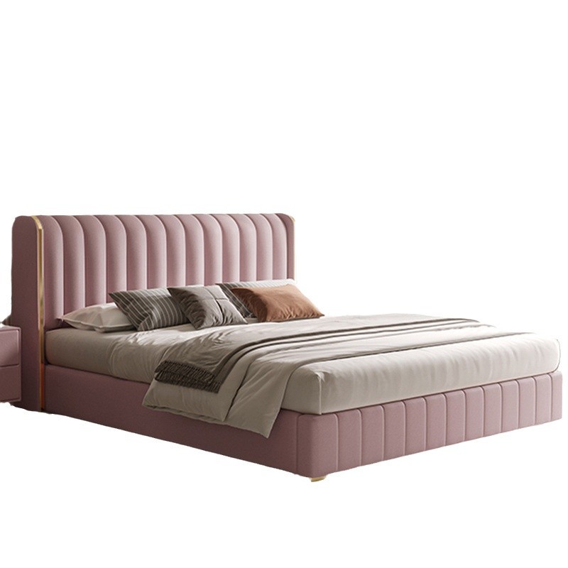 Foshan fuente fábrica de tecnología de lujo ligera cama de tela de viento de crema doméstica dormitorio principal 1.5 / 1.8 metros cama de envoltura suave al por mayor