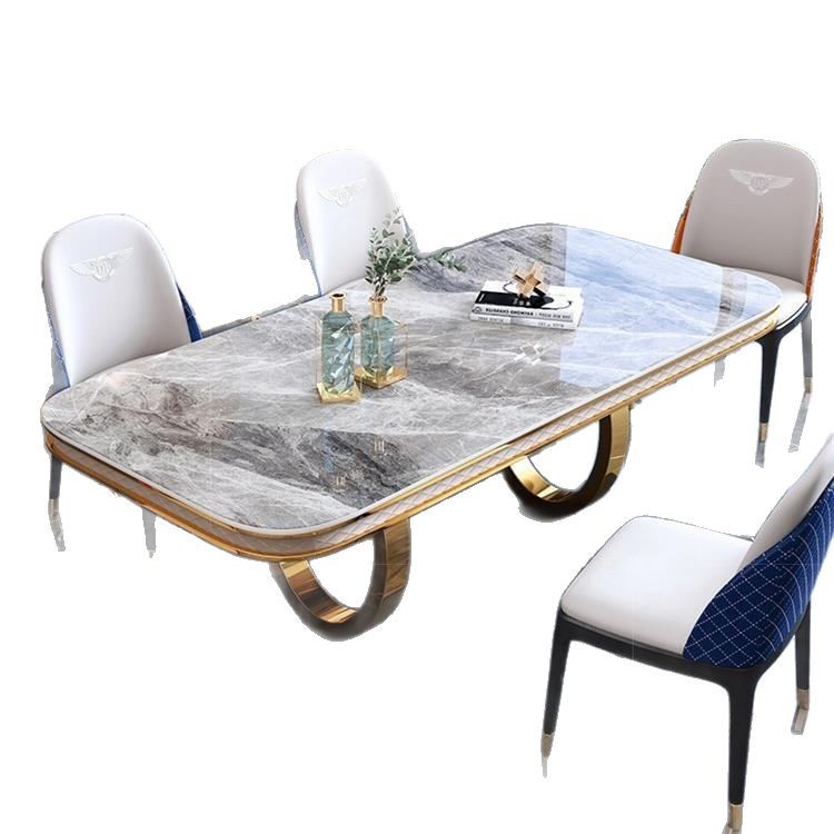 Mesa de comedor de mármol Mesa de comedor de mármol Casa de piedra veneciana de lujo marrón mesa de restaurante de lujo 6 personas