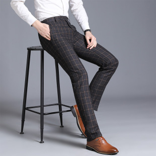 Men's Korean-Style Slim-Fit Business Plaid Straight-Leg Dress Pants and Vest for Spring and Autumn Export