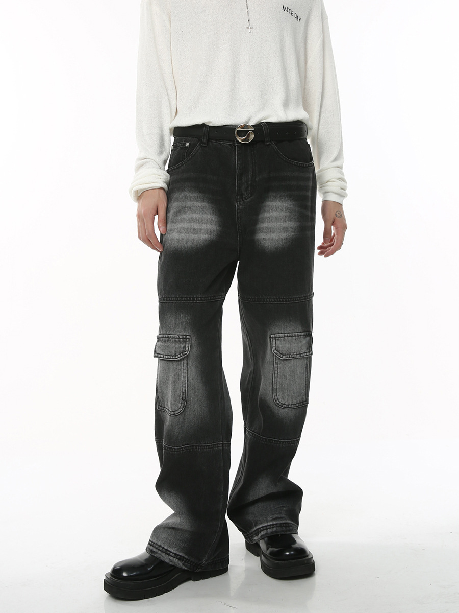 Mtlclothes ropa de Hombre | 2023 otoño nuevo estilo coreano lavado blanco herramientas Denim Pantalones traje